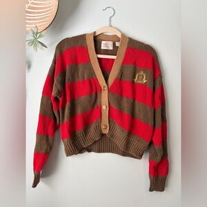 Rare Vintage Red and Brown Striped Women's Sweater cropped